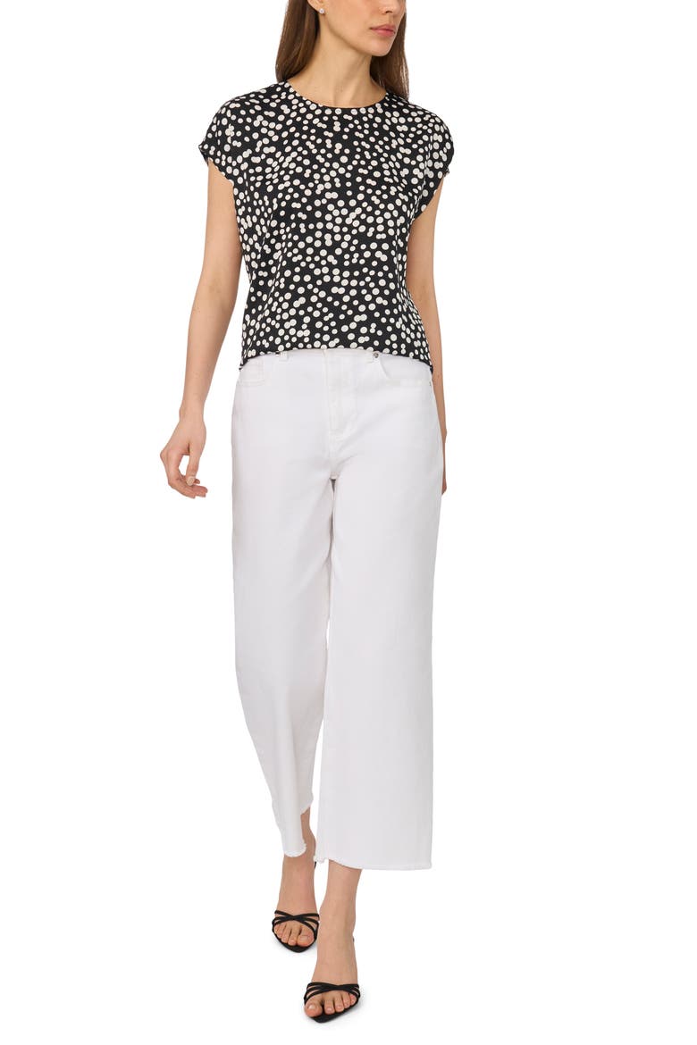 Polka Dot Crepe Top, Alternate, color, RICH BLACK