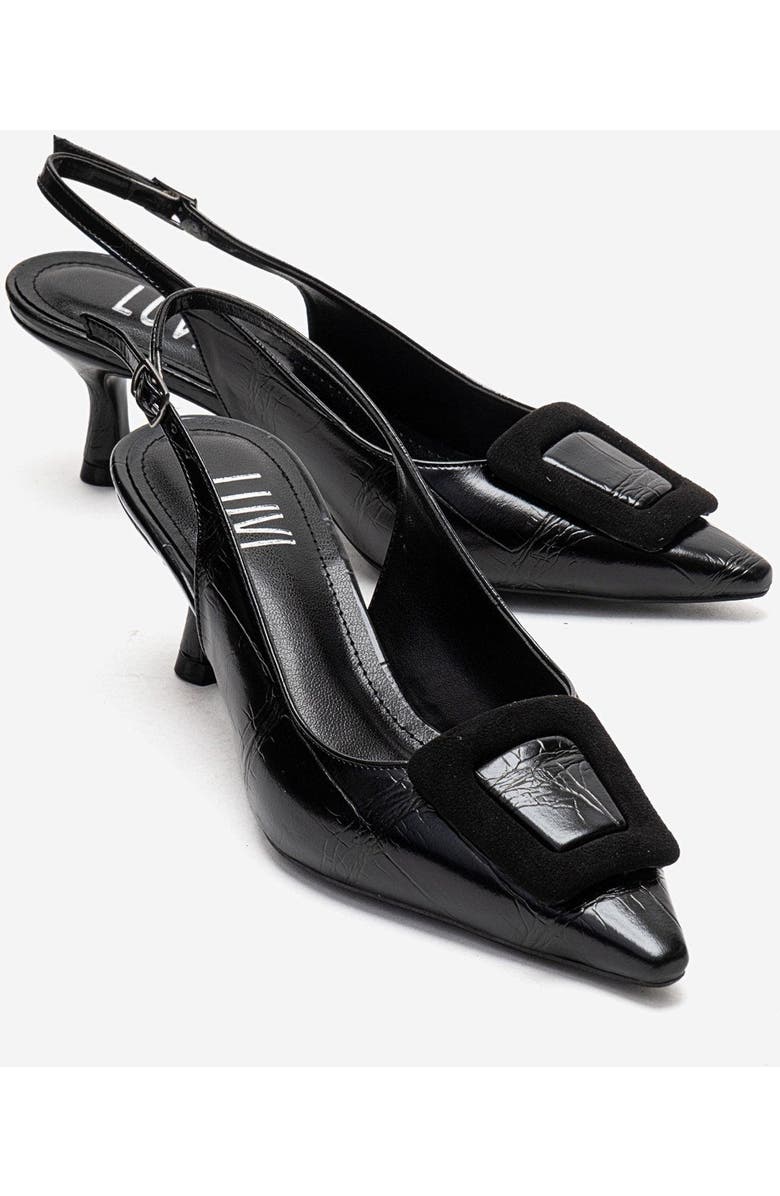 Prologue Shoes Dublin Buckle Stiletto Pump, Main, color, Black Print