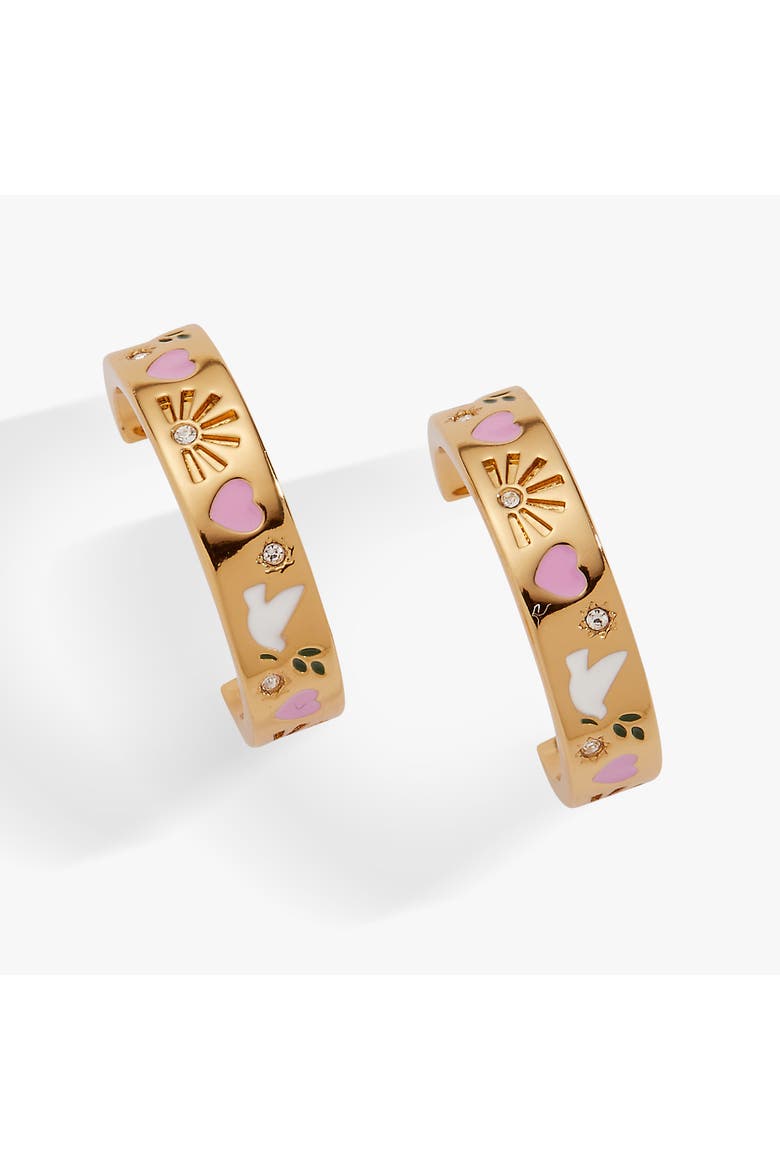 'Pray, Wait and Trust' Hoop Earrings, Main, color, Gold