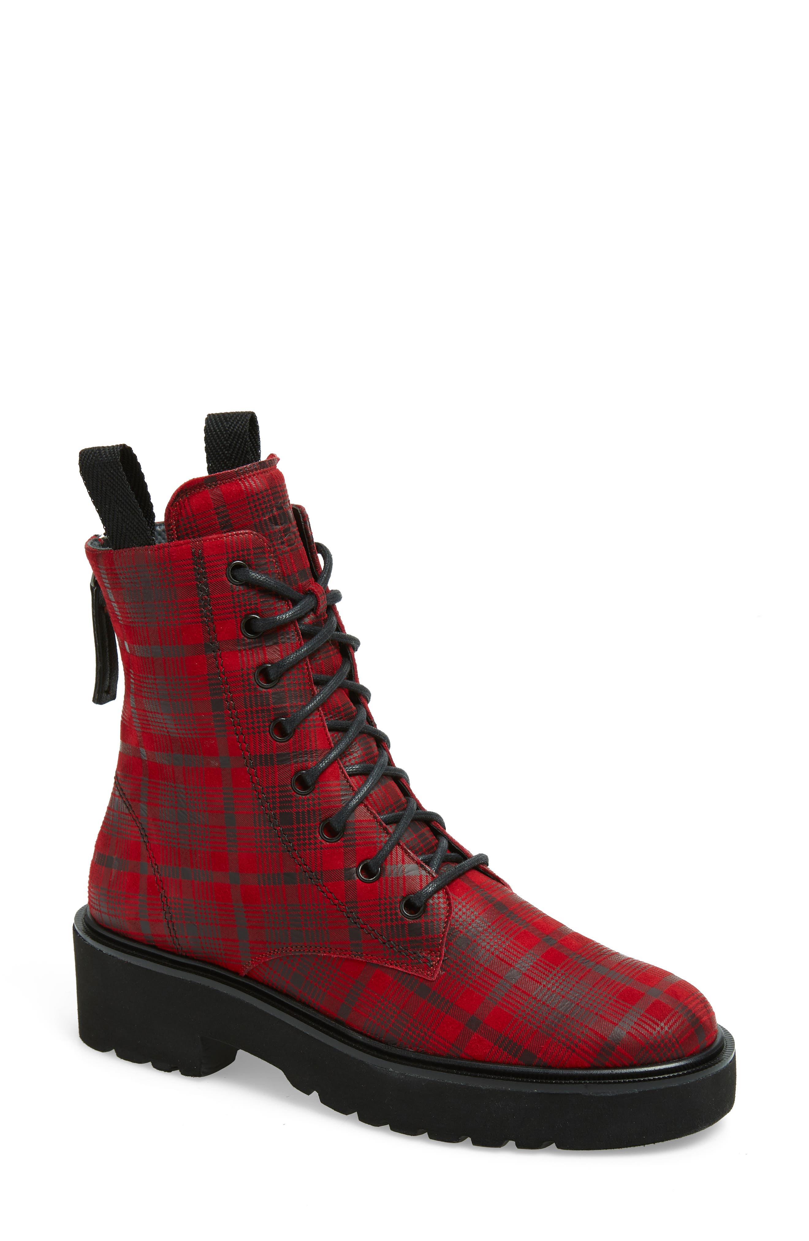 Bronx Lace-Up Platform Boot, Main, color, CHILI PLAID