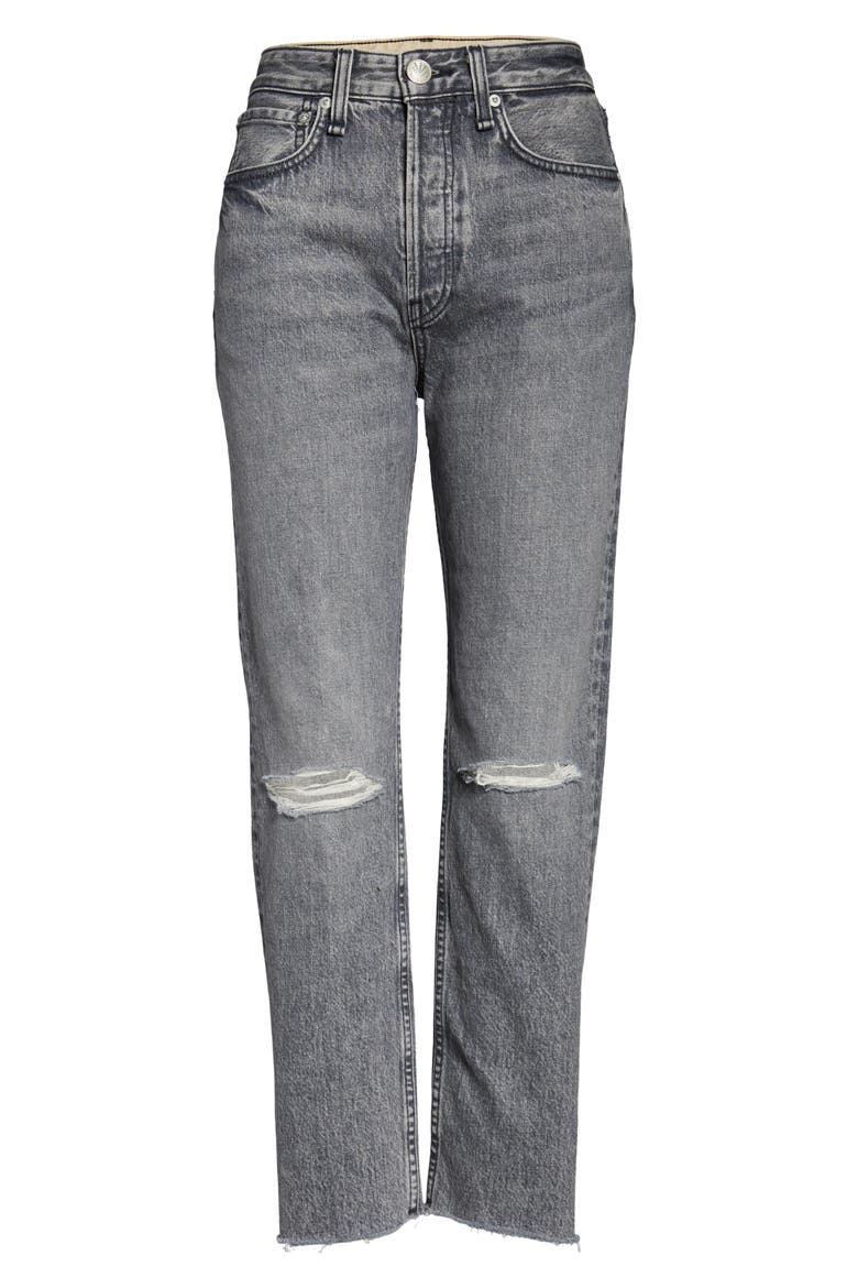 Maya Ripped High Waist Ankle Straight Leg Jeans, Alternate, color, ZEUS