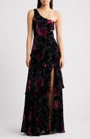 Lulus Elodie One Shoulder Burnout Floral Tiered Dress