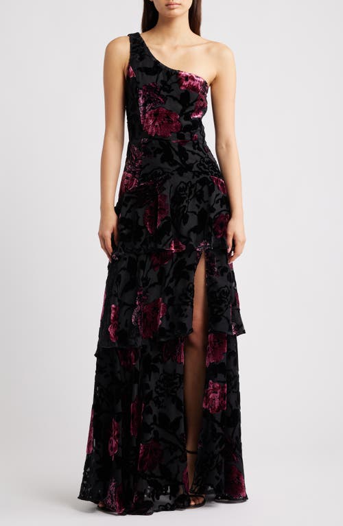 Lulus Elodie One Shoulder Burnout Floral Tiered Dress In Multi
