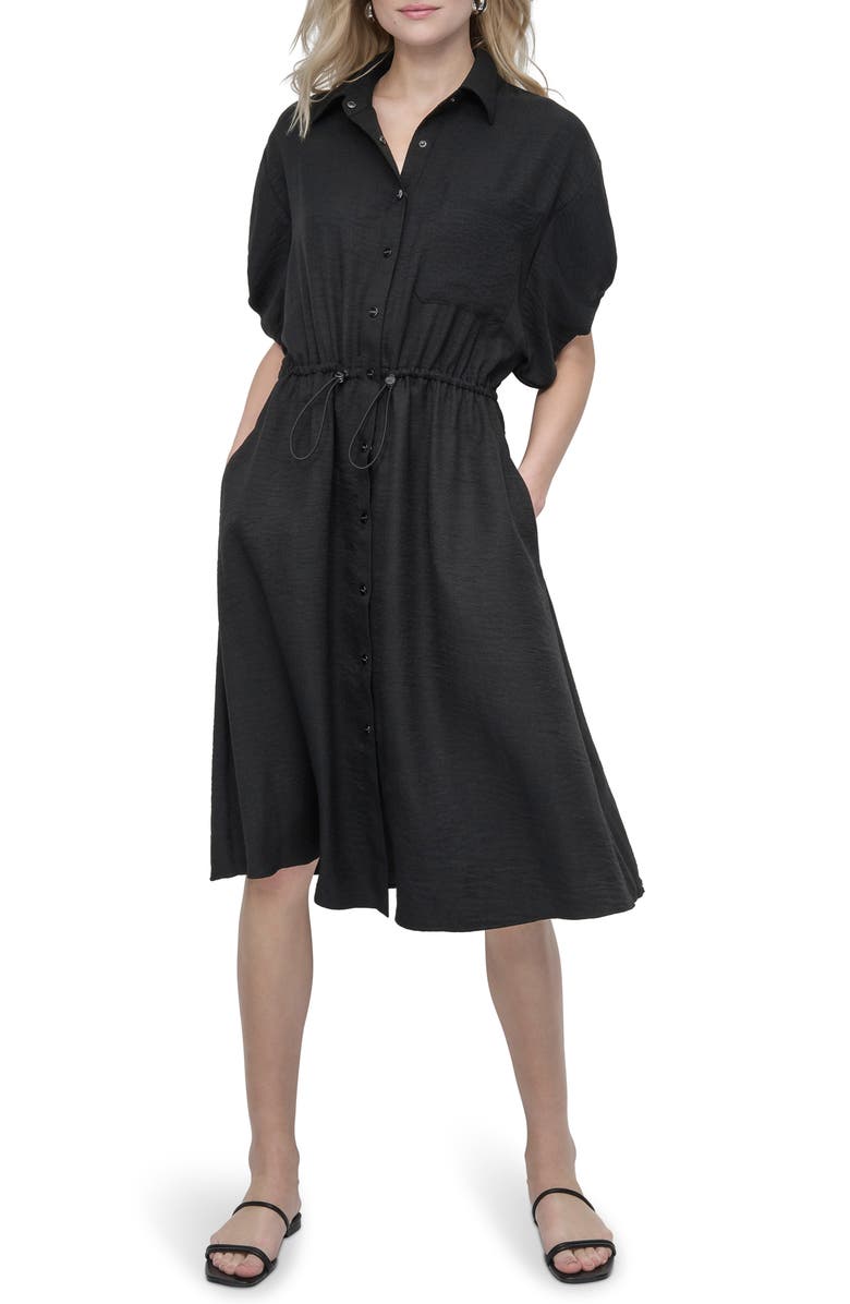 DKNY Puff Sleeve Midi Shirtdress, Main, color, Black