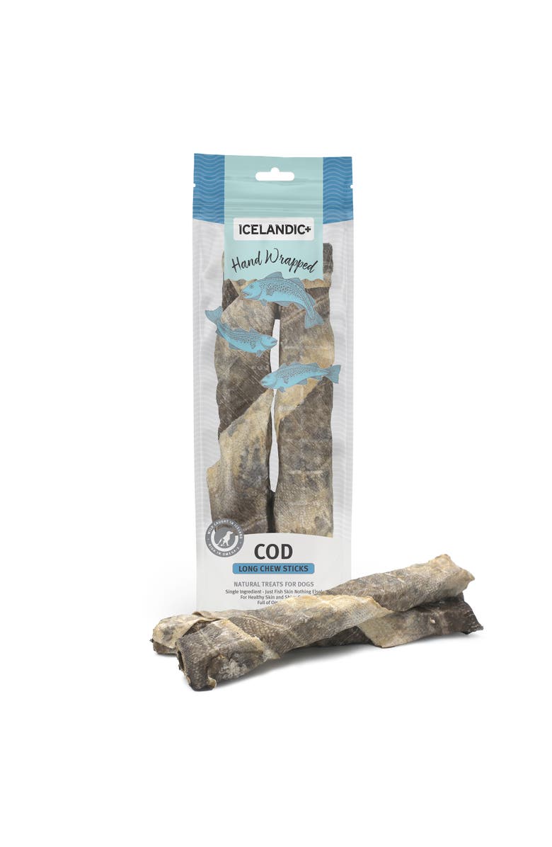 ICELANDIC+ Cod Skin 10" Long Hand Wrapped Dog Chew Stick, 2Pack, 3.2Oz Bag, Alternate, color, Multicolored