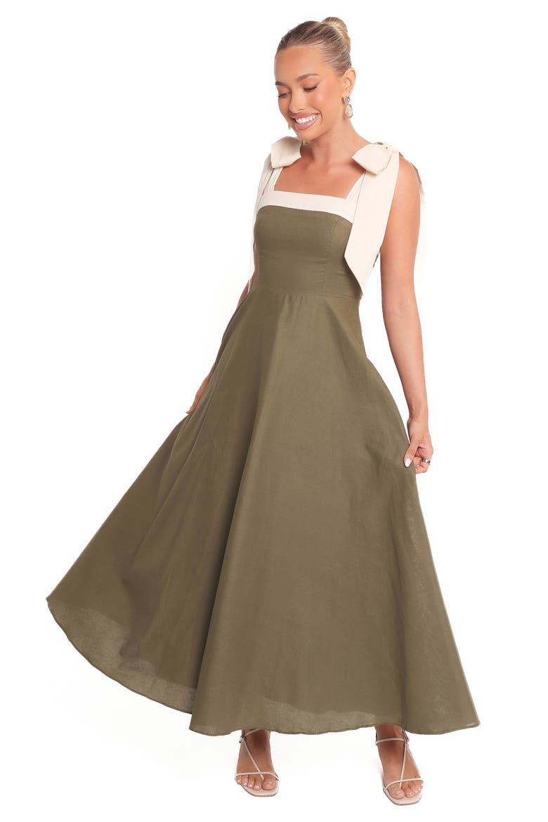 Olinda Bow Strap Cotton & Linen Maxi Dress, Alternate, color, OLIVE