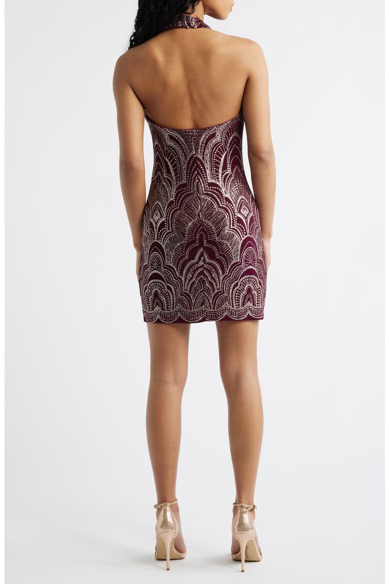 Glitter Slinky Halter Cocktail Minidress, Alternate, color, WINE/ GOLD