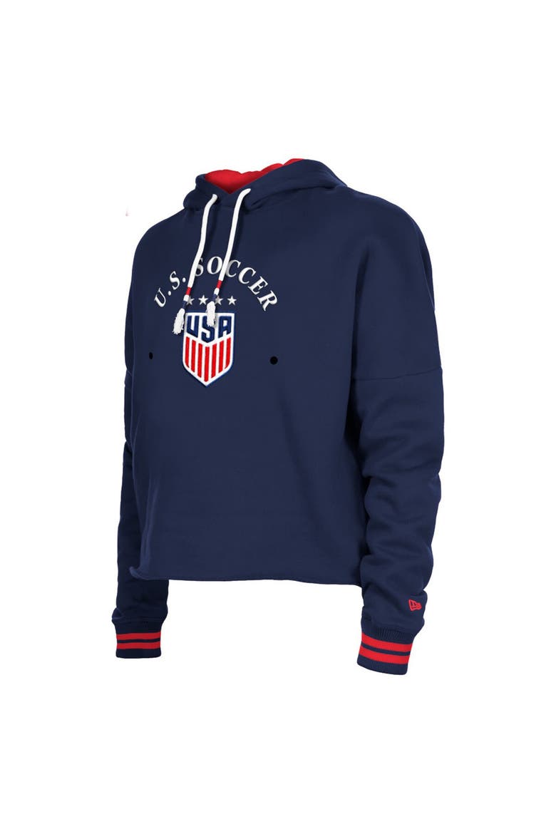 Women's 5th & Ocean by New Era Navy USWNT Athleisure Cropped Fleece Pullover Hoodie, Alternate, color, Navy