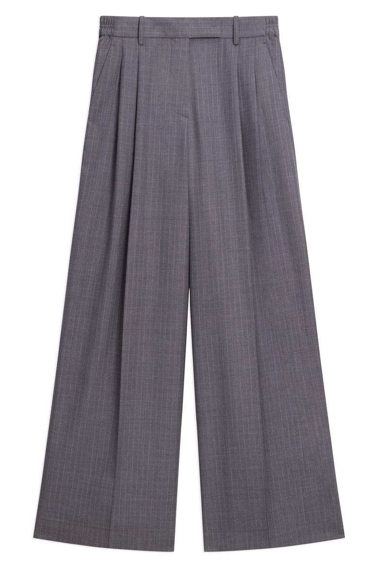 Pinstripe Linen Blend Wide Leg Pants, Alternate, color, GREY MELANGE