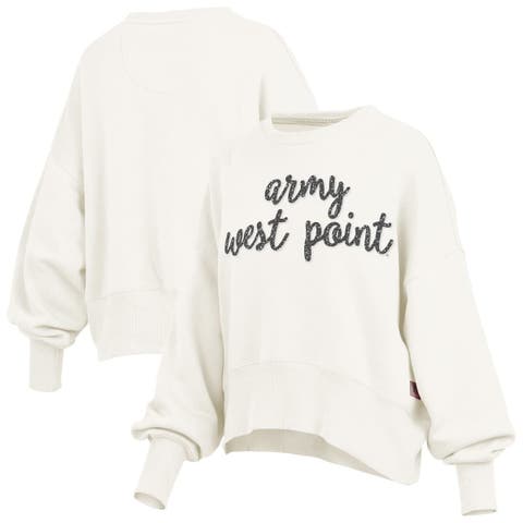 Women
s Pressbox Cream Army Black Knights Oversized Chelsea Waist Length Pullover Sweatshirt