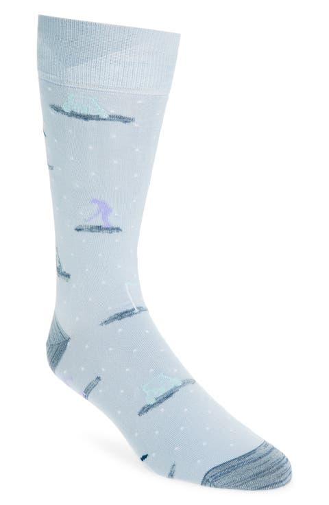 Golf Print Mercerized Cotton Blend Dress Socks