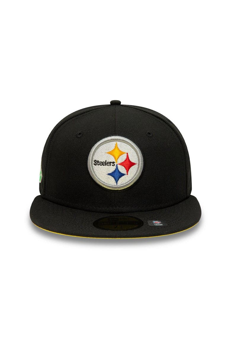 Men's New Era Black Pittsburgh Steelers Super Bowl XL Citrus Pop 59FIFTY Fitted Hat, Alternate, color, Black