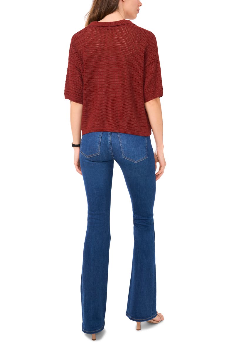 Cotton Short Sleeve Cardigan, Alternate, color, FIRED BRICK