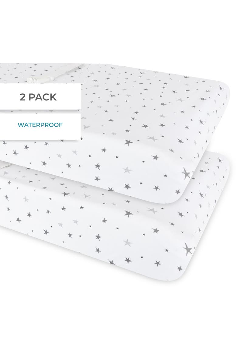 Ely's & Co. Baby Fitted Waterproof Changing Pad Cover Sheets 2 Pack, Alternate, color, Grey Stars