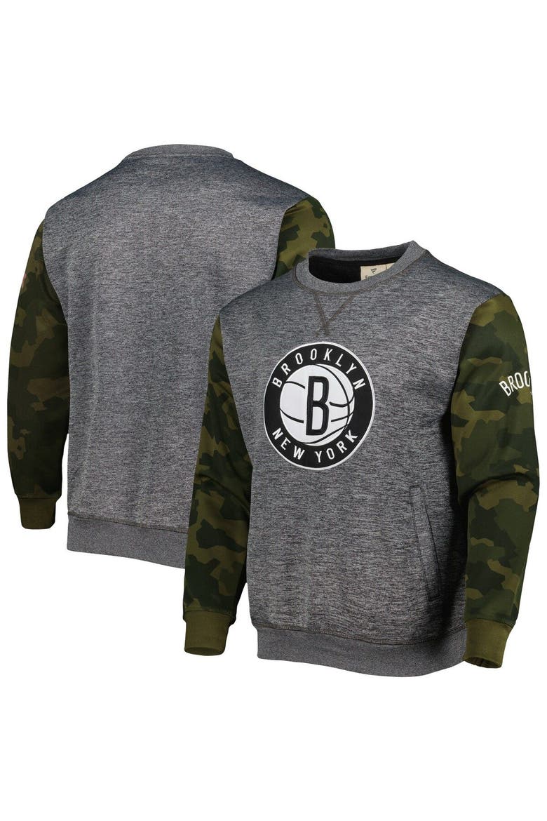 Men's Fanatics Branded Heather Charcoal Brooklyn Nets Camo Stitched Sweatshirt, Main, color, Heather Charcoal