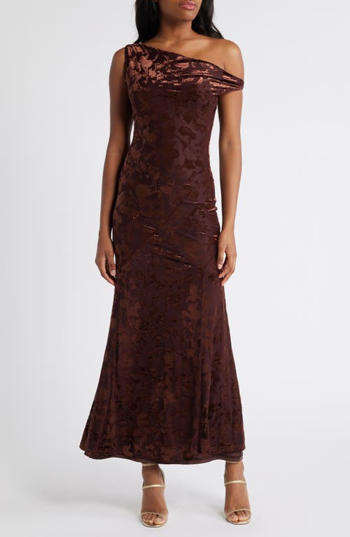 Rare London Asymmetric Burnout Dress in Chocolate 