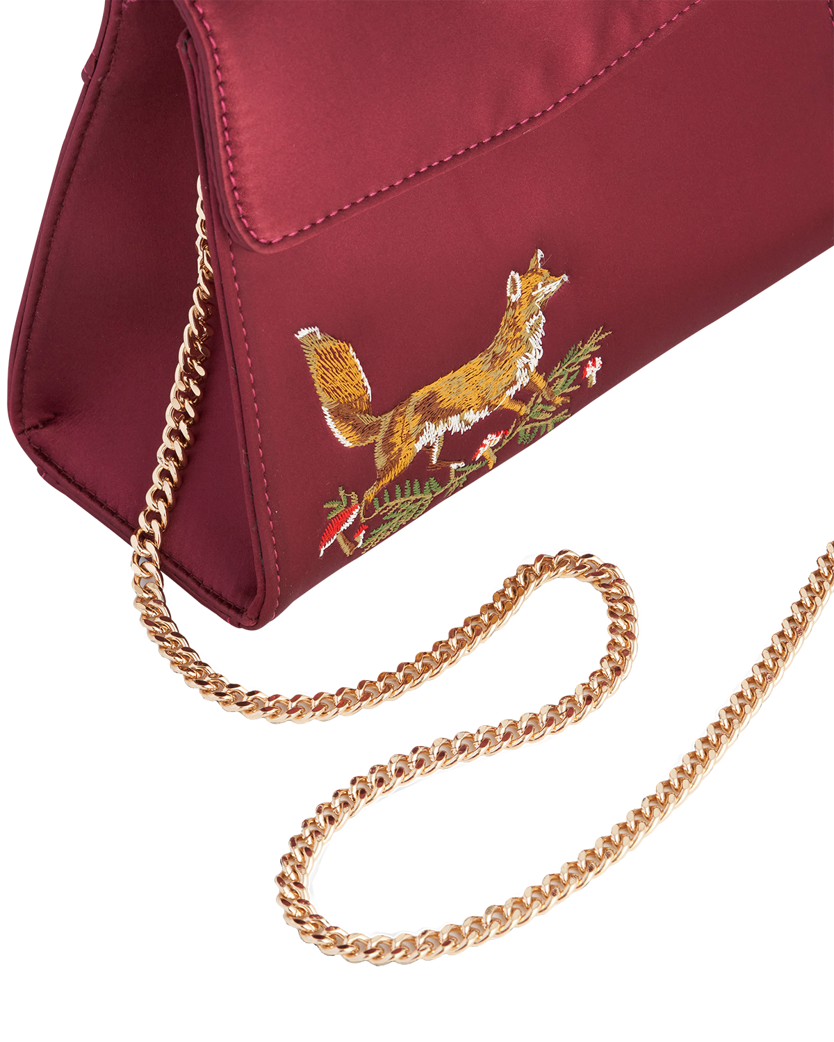 Fable England Fox & Mushroom Embroidered Burgundy Satin Tote, Alternate, color, Red
