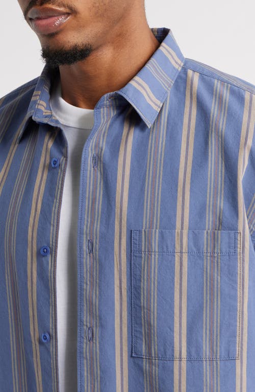 Bp. Boxy Camp Short Sleeve Button-up Cotton Shirt In Blue Indigo Utility Stripe