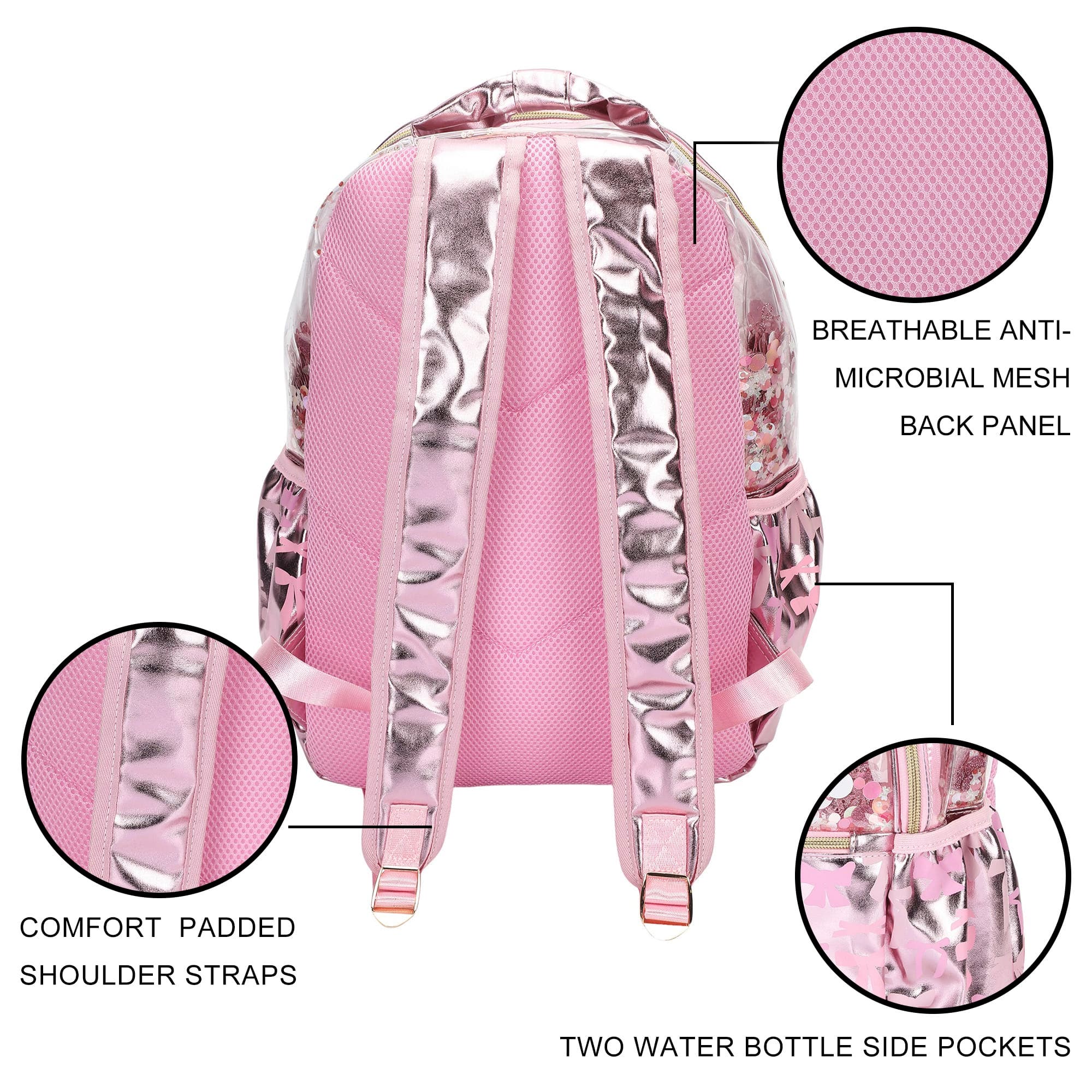 Pink Bow Confetti Clear Backpack by Packed Party | 17" Cute Backpack for Girls, Alternate, color, Pink