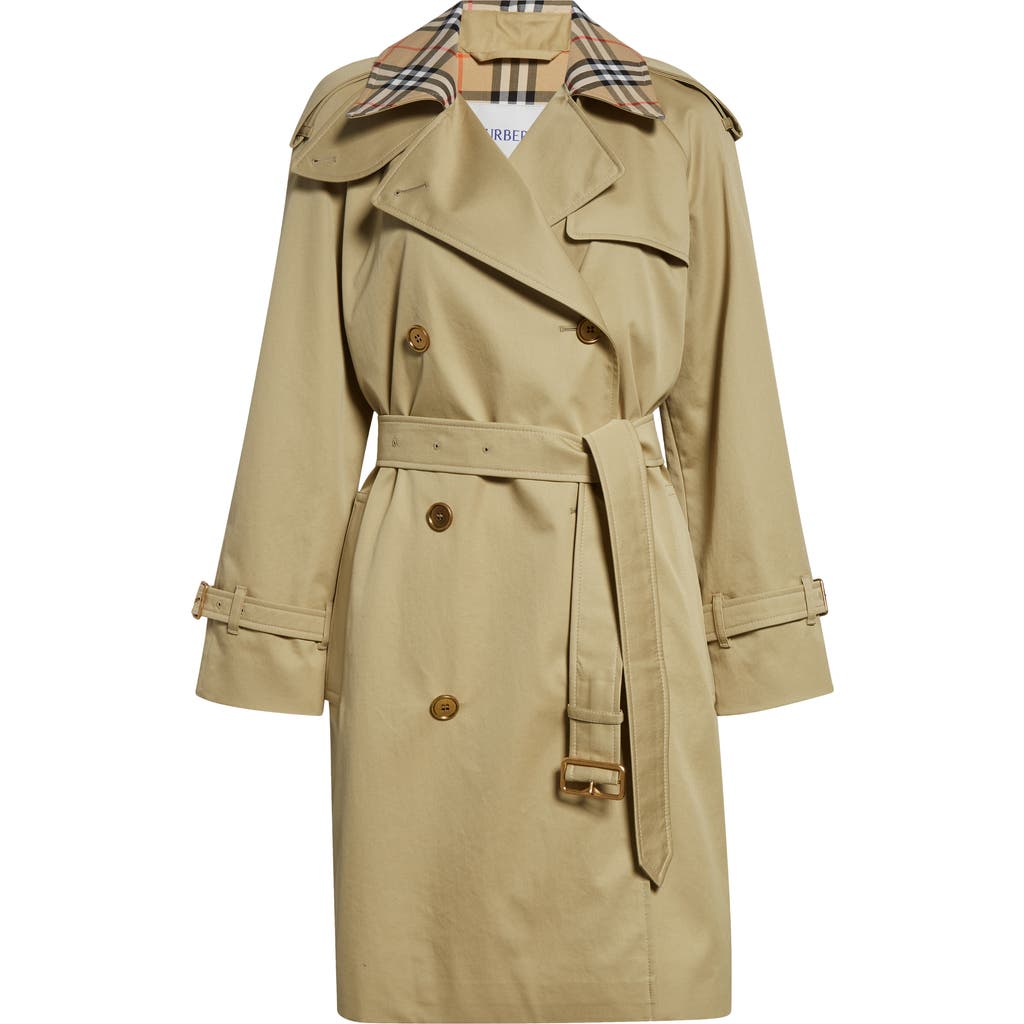 Burberry Castleford Check Collar Shower Resistant Cotton Gabardine Short Trench Coat