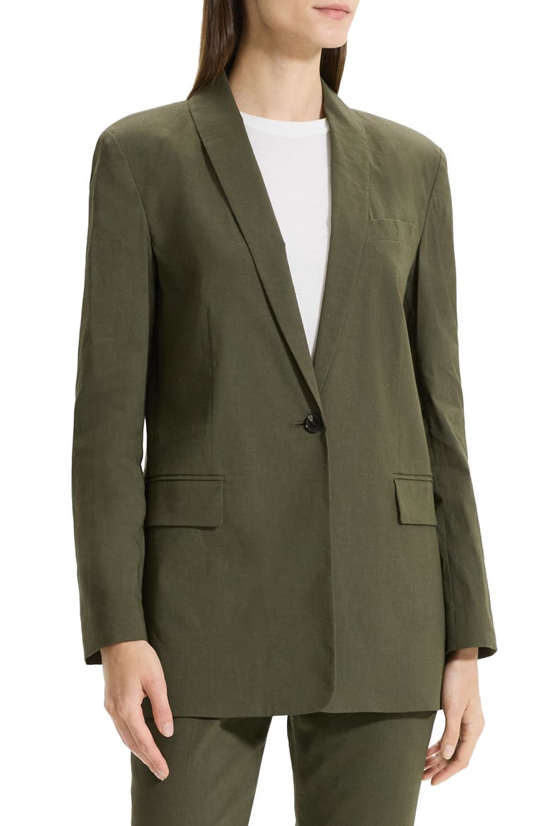 Good Shawl Collar Linen Blend Blazer, Main, color, DARK OLIVE