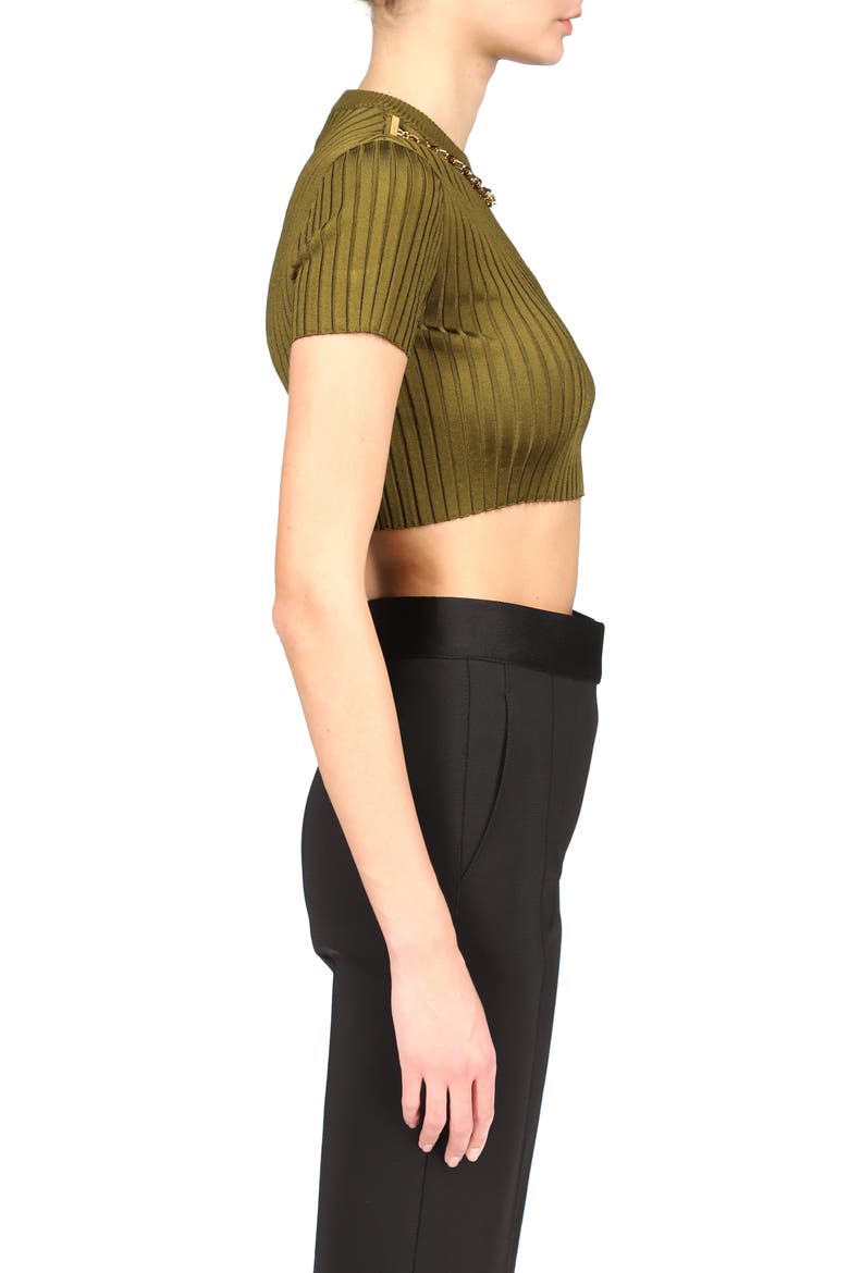 Chain Embellished Knit Crop Top, Alternate, color, BOTTLE GREEN