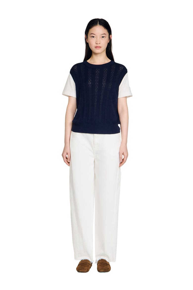 Pointelle knit sweater, Alternate, color, Navy blue