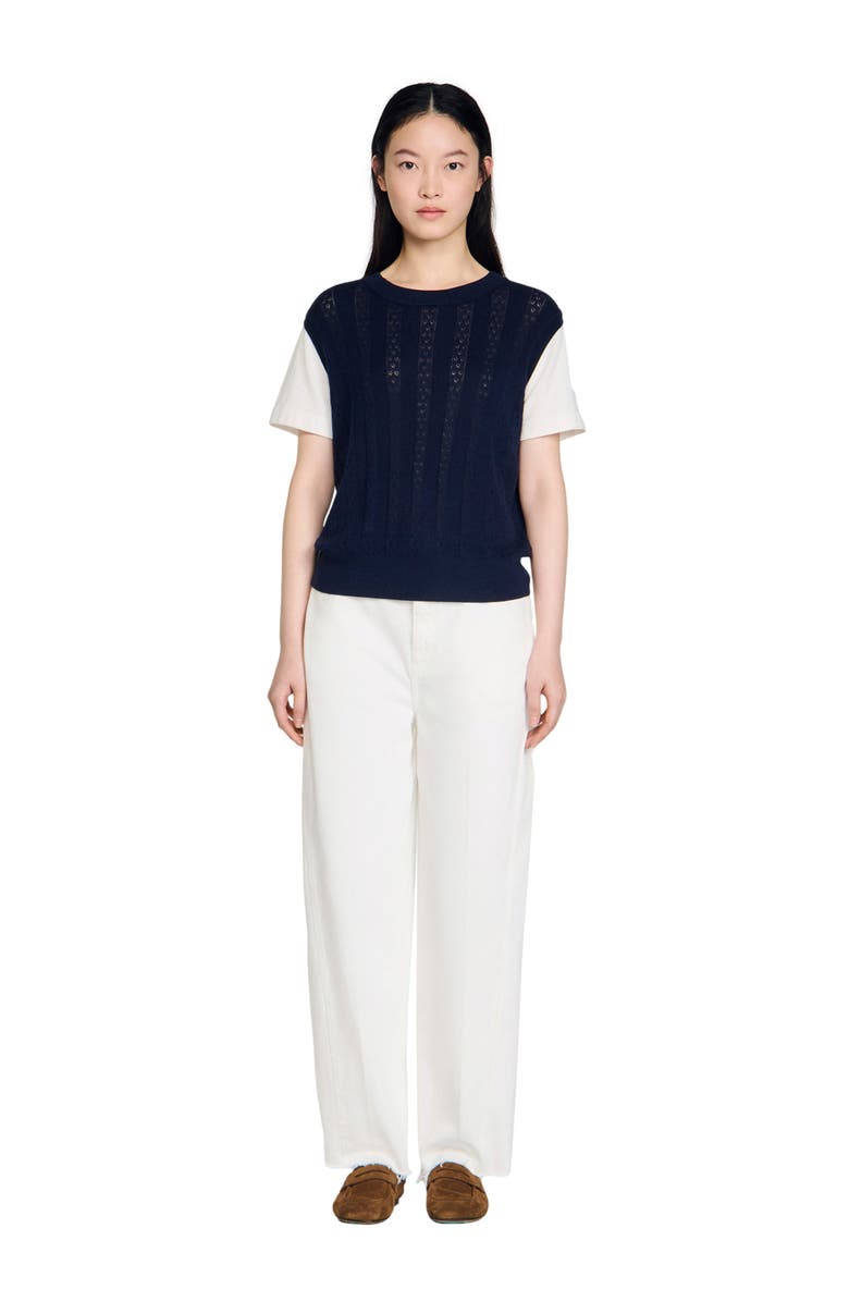 SANDRO Pointelle knit sweater, Alternate, color, Navy Blue