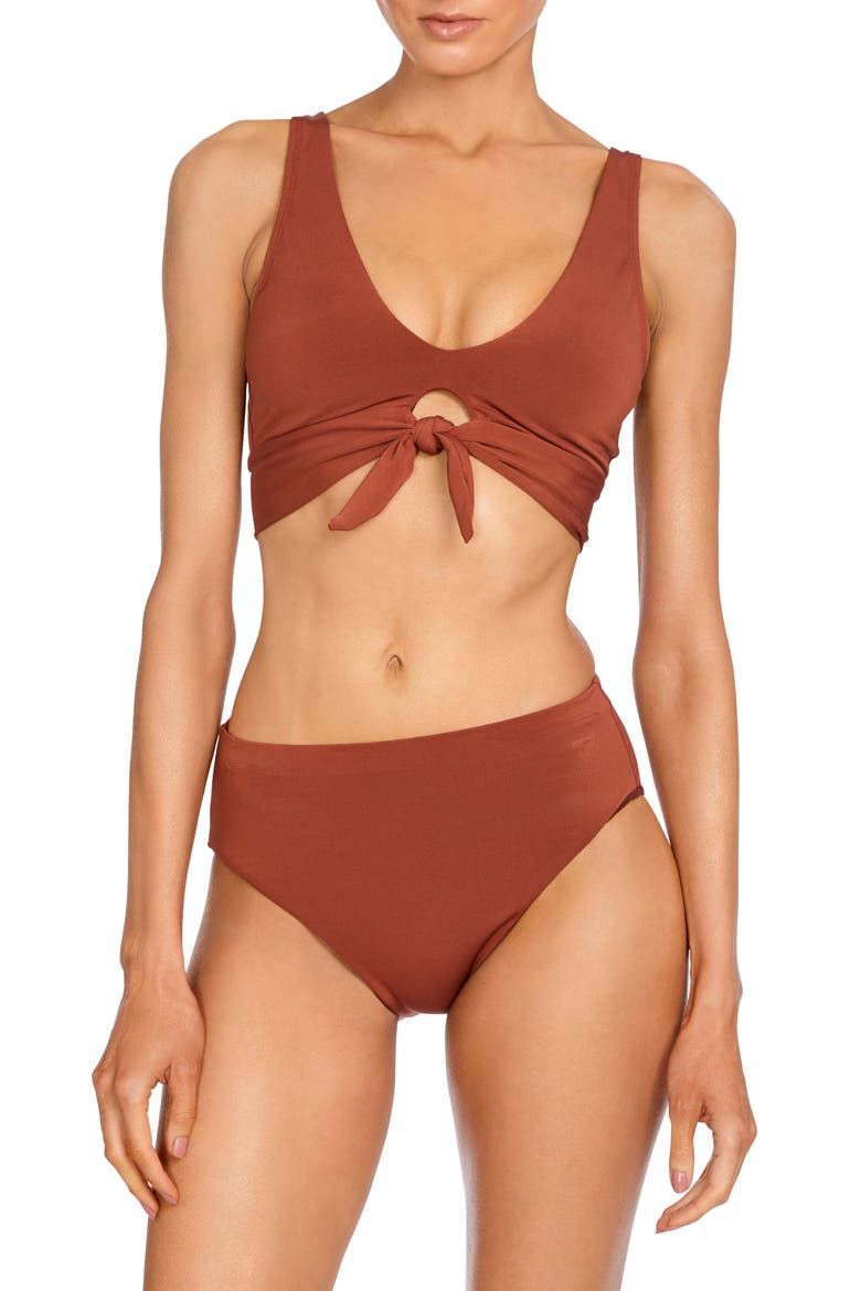 Ava Knot Front Bikini Top, Alternate, color, SEPIA