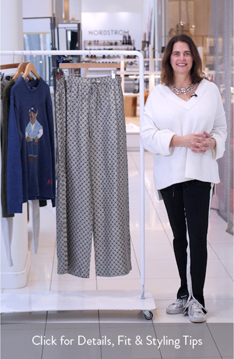 Print Wide Leg Silk Pants, sales video thumbnail