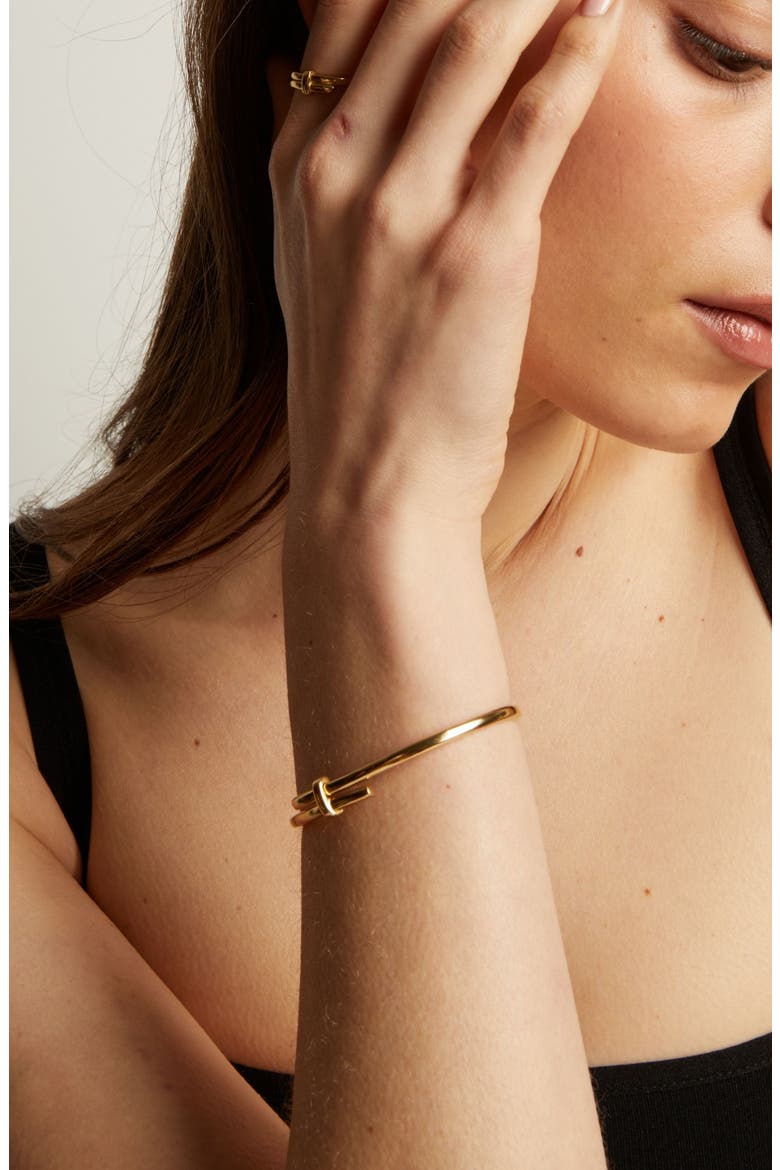 Crossover Hinged Bracelet, Alternate, color, Gold Plated Stainless Steel