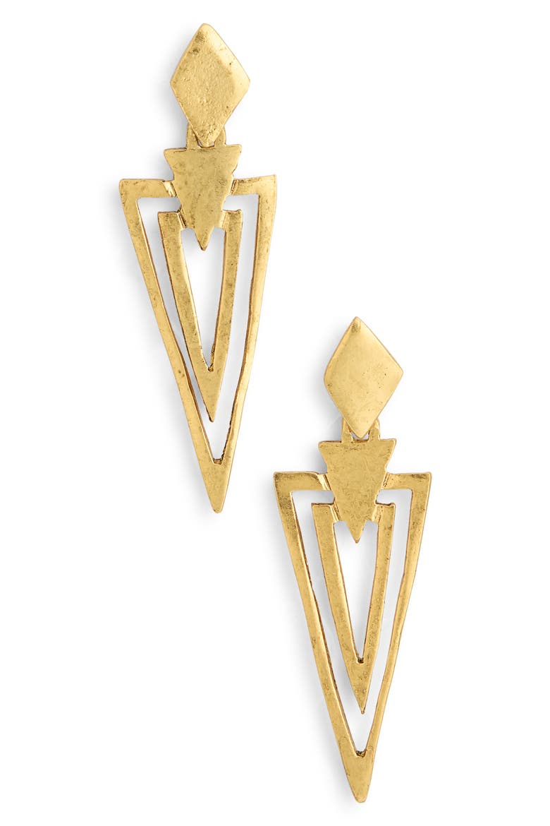Pierce Arrow Drop Earrings, Main, color, GOLD