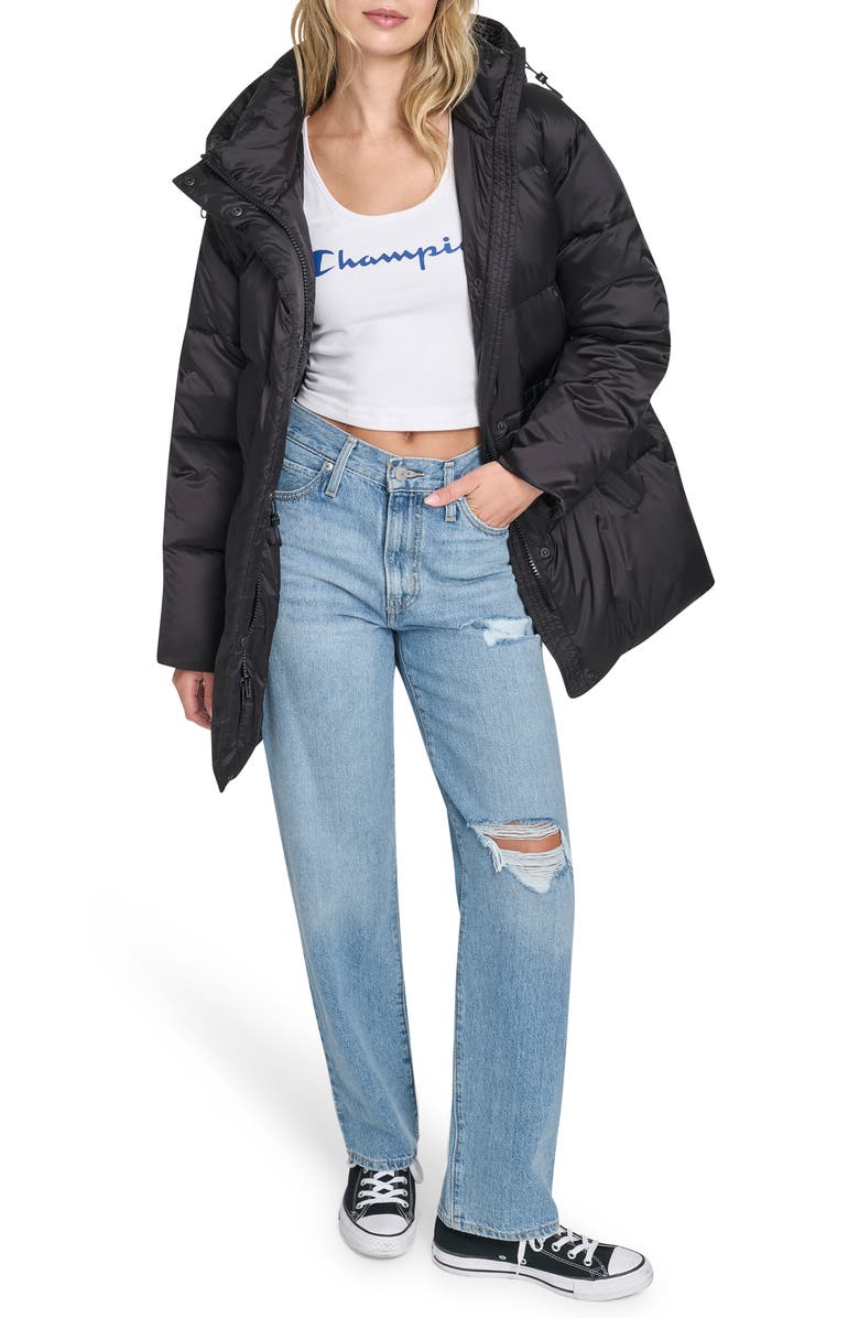 Champion Water Resistant Hooded Puffer Coat, Alternate, color, Black