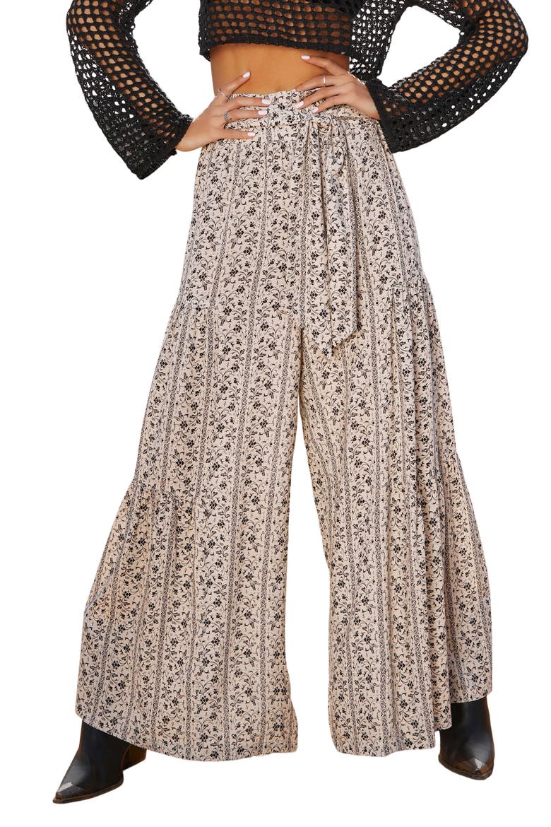 Mystic Wanderer Front Tie Wide Leg Pants, Main, color, SAND/ BLACK