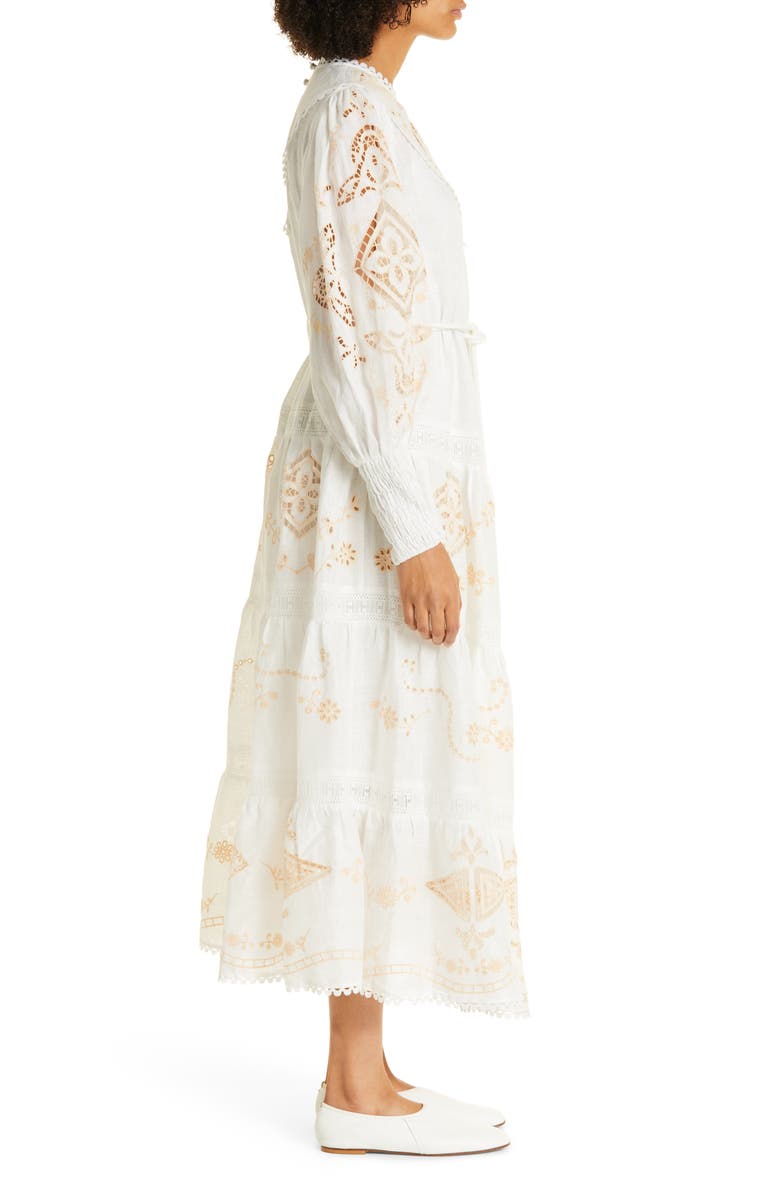 ALEMAIS Cecilia Embroidered Tiered Linen Dress, Alternate, color, 