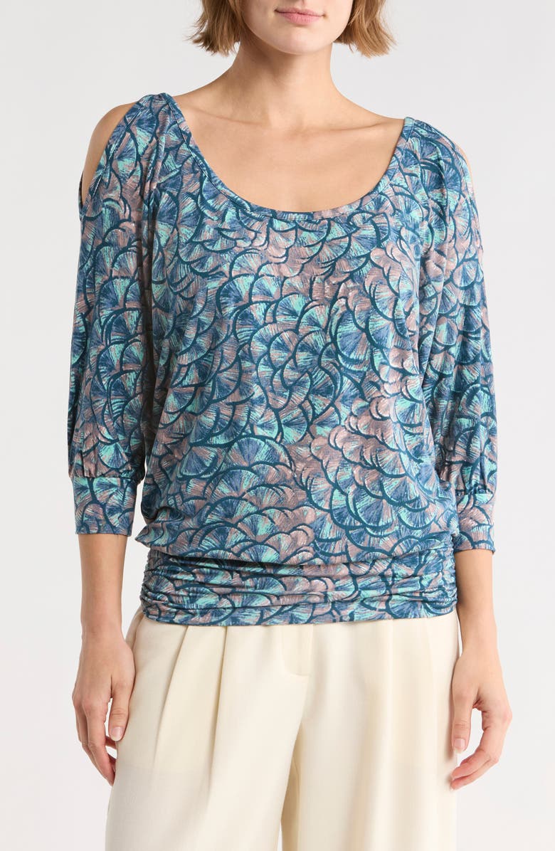 Tart Bette Scrunch Top, Main, color, Peacock Feather Print