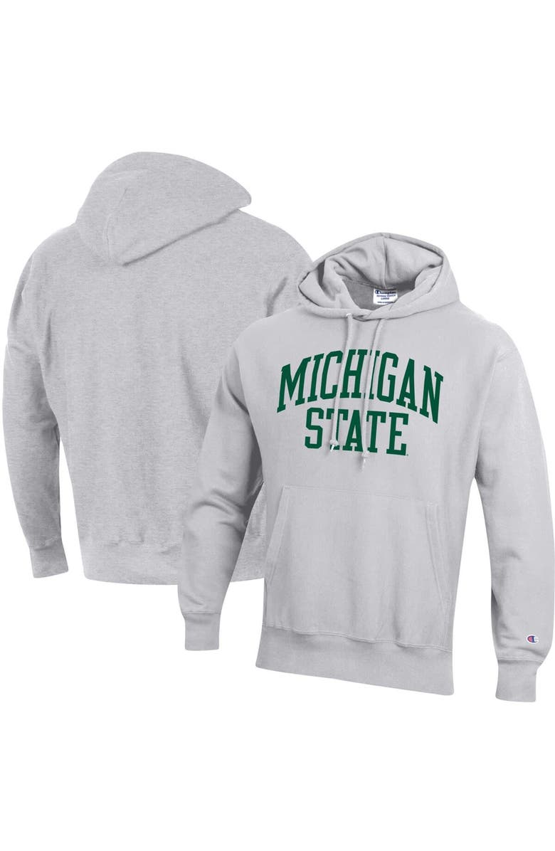 Champion Men's Champion Heathered Gray Michigan State Spartans Team Arch Reverse Weave Pullover Hoodie, Main, color, 