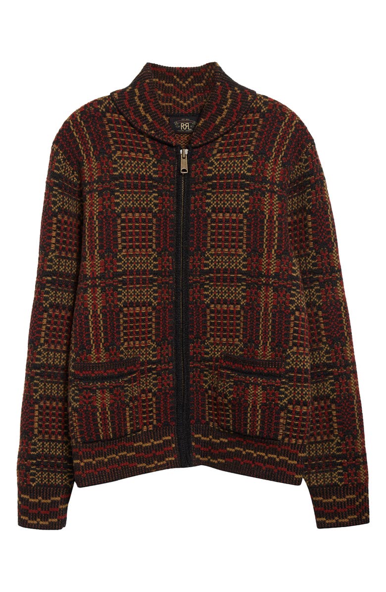 Double RL Plaid Shawl Collar Wool Jacquard Cardigan, Alternate, color, 