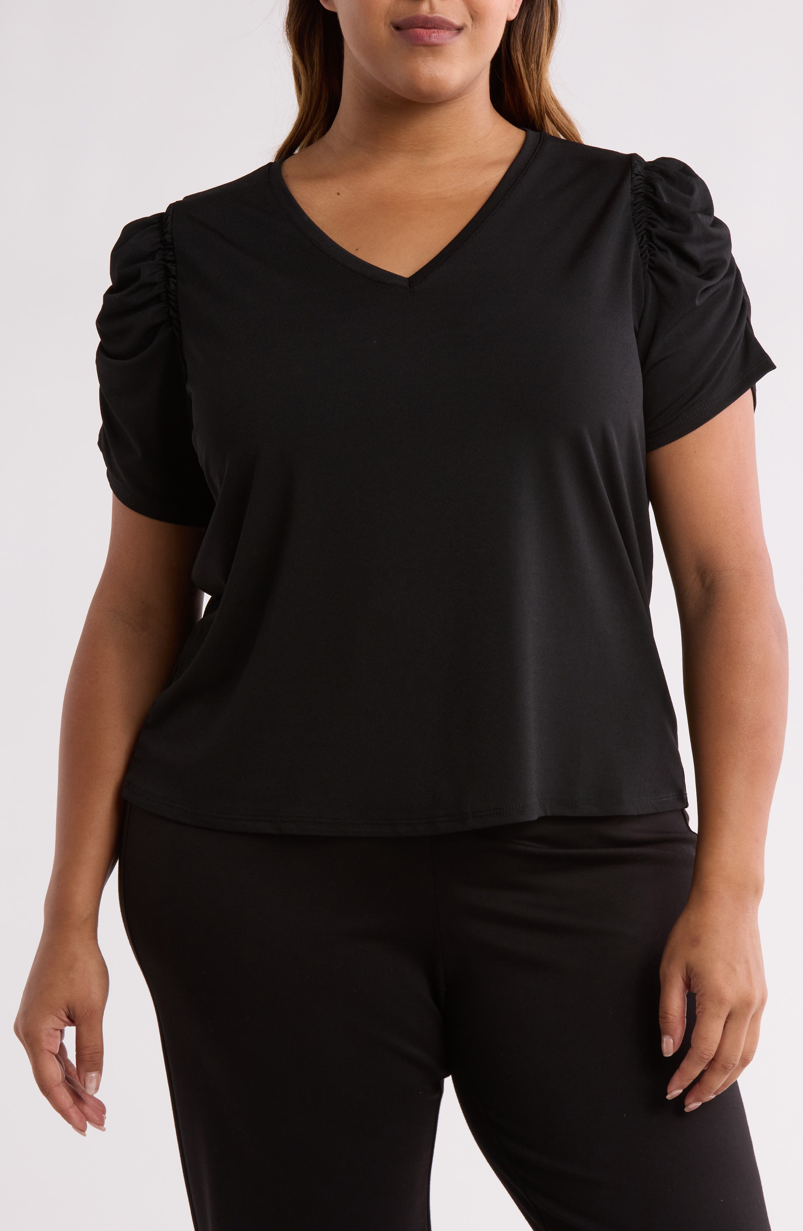 T Tahari Ruched V-Neck T-Shirt
