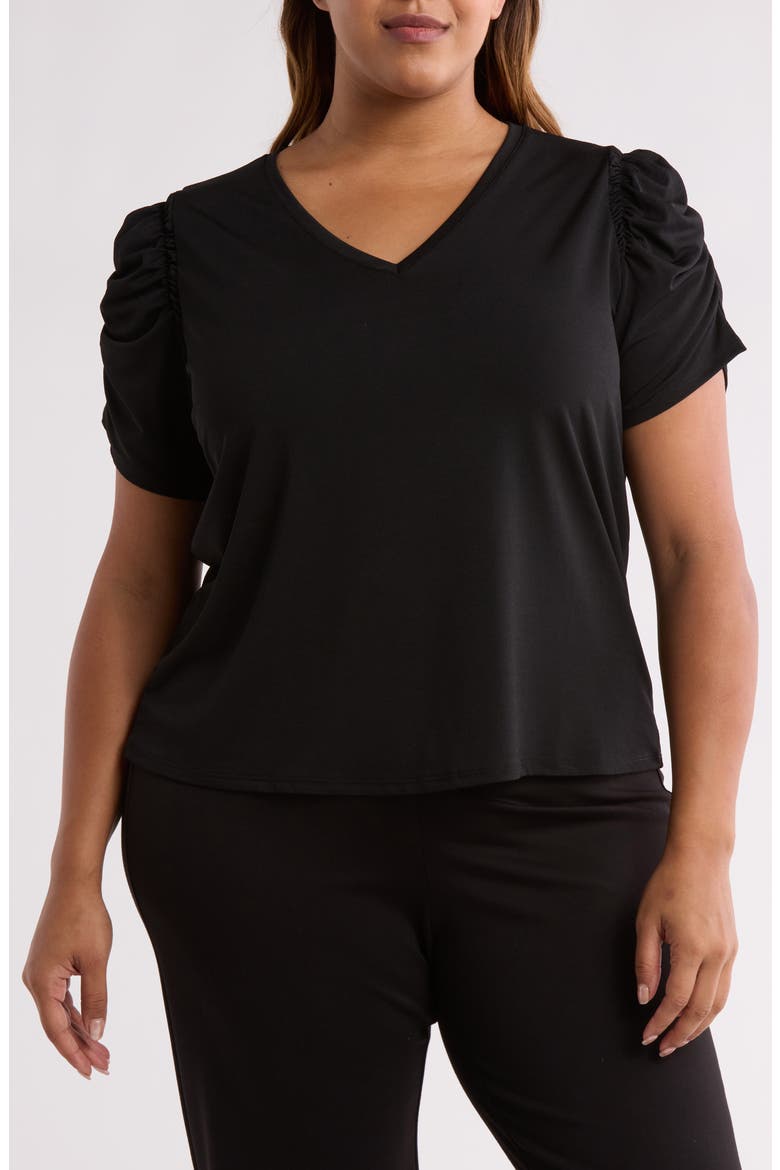 Ruched V-Neck T-Shirt, Main, color, BLACK