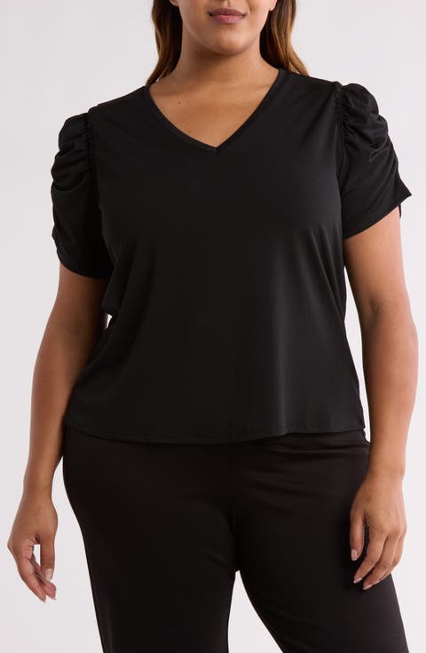 Ruched V-Neck T-Shirt (Plus)