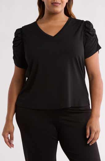 T Tahari Ruched V-Neck T-Shirt
