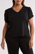 T Tahari Ruched V-Neck T-Shirt