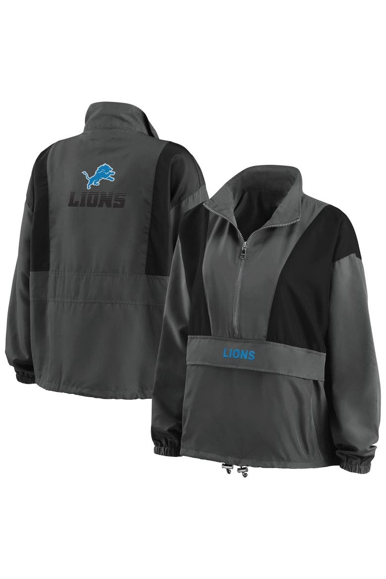 Women's WEAR by Erin Andrews Charcoal Detroit Lions Popover Packable Half-Zip Jacket, Main, color, Charcoal
