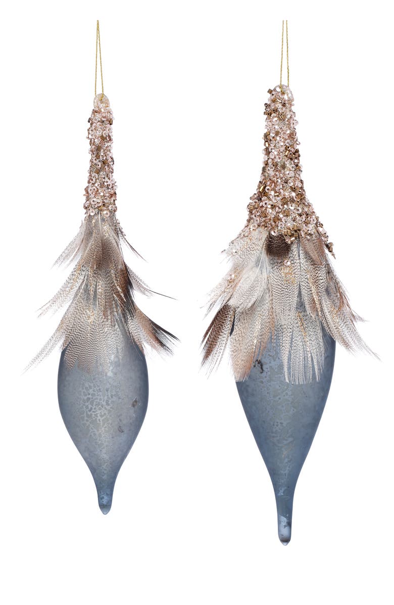 Mark Roberts Feathered Finial Drop Ornament, Set of 6, Main, color, Dusty Blue