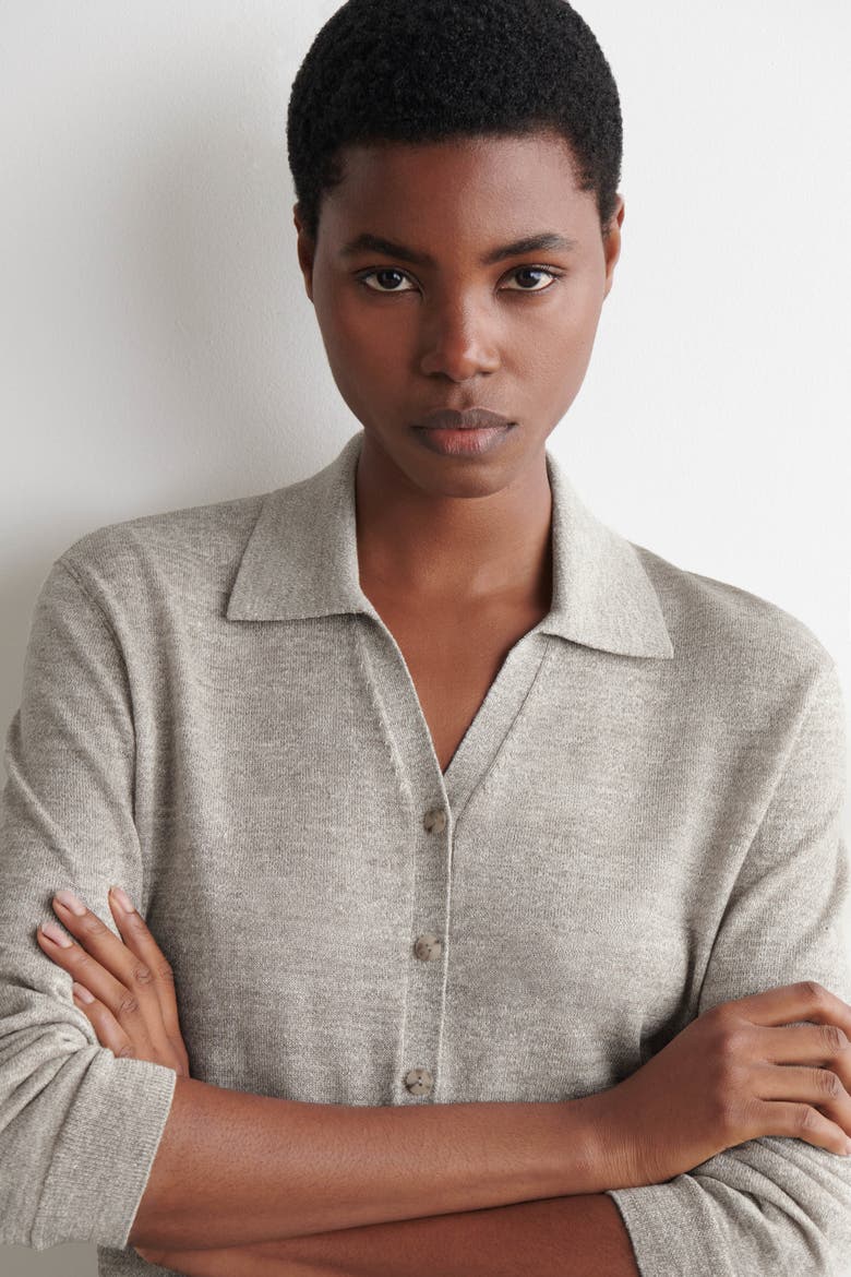 Knitted Linen-Merino Shirt, Alternate, color, STONE MÉLANGE