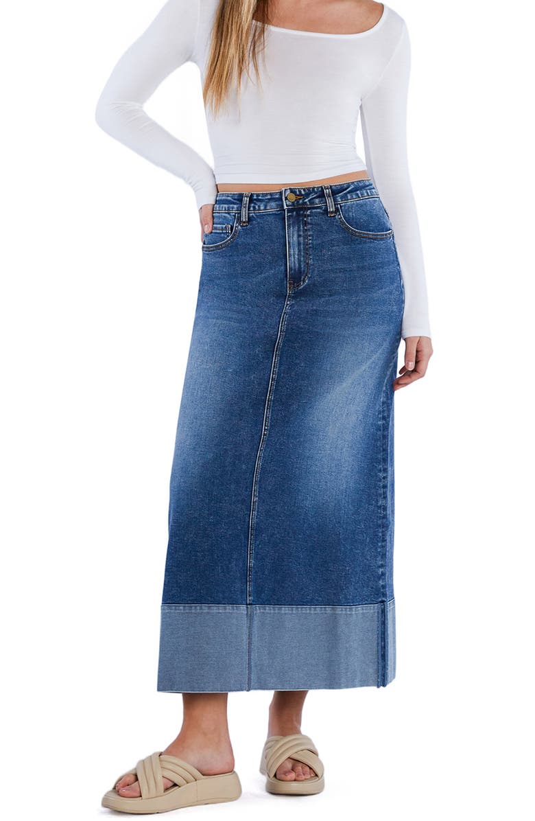 Wash Lab Denim Cuffed Denim Maxi Skirt, Alternate, color, Cuffed Blue