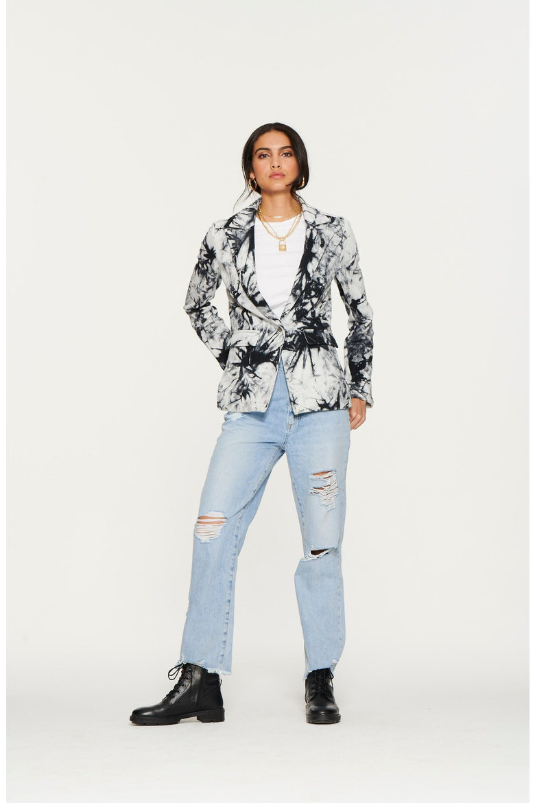 Helen Tie Dye Blazer with Removable Denim Insert, Alternate, color, Black / White Tie Dye