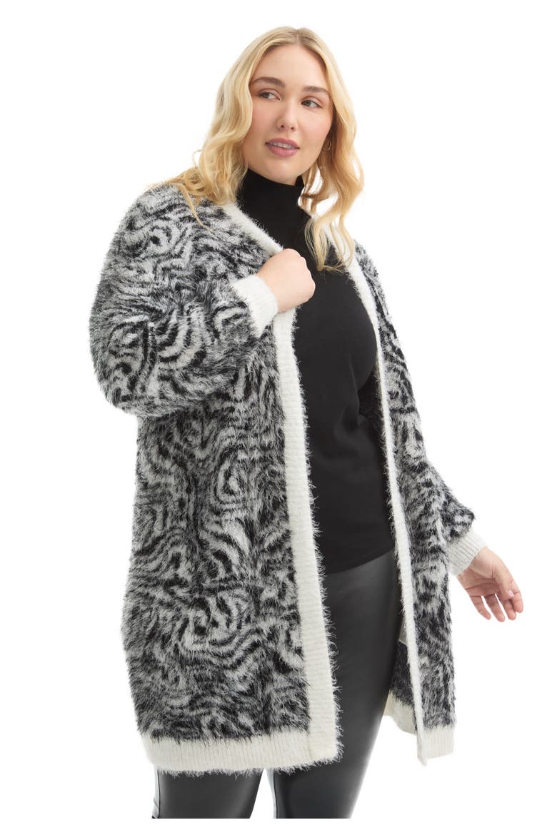 Leopard-Print Eyelash Cardigan, Main, color, PAINTED ZEBRA BLACK WHITE
