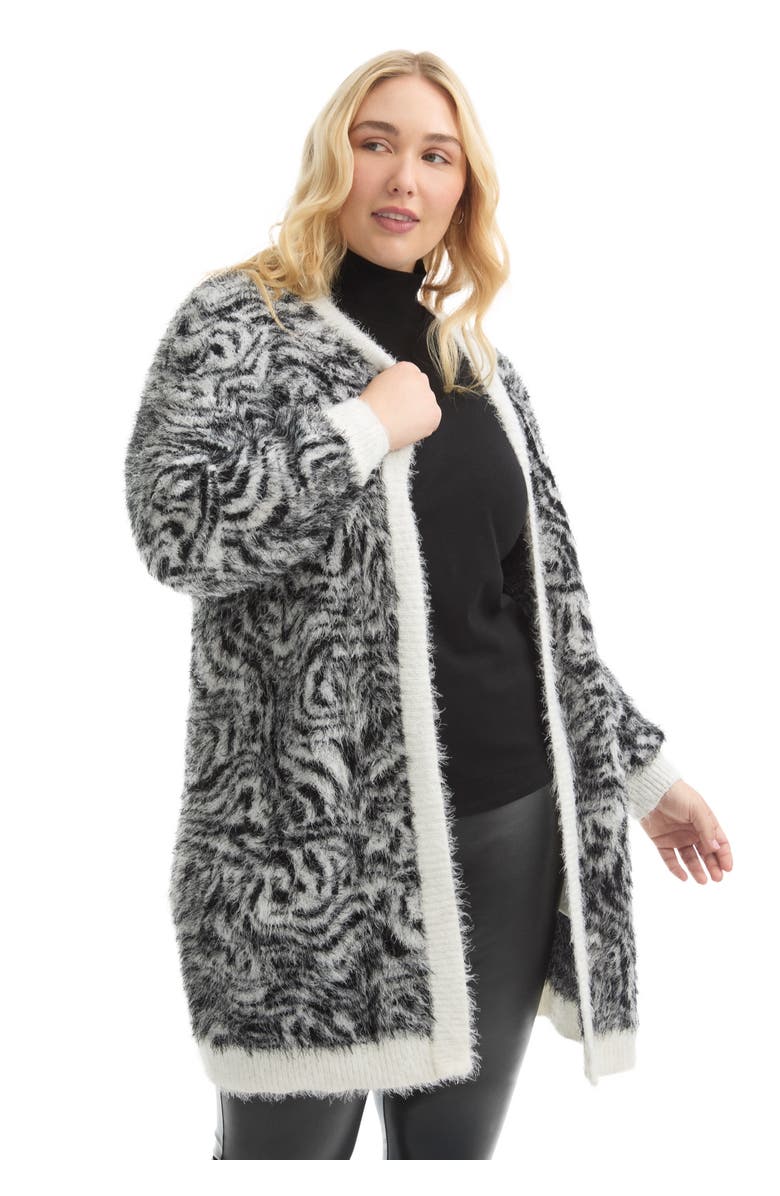 June + Vie Leopard-Print Eyelash Cardigan, Main, color, Painted Zebra Black White
